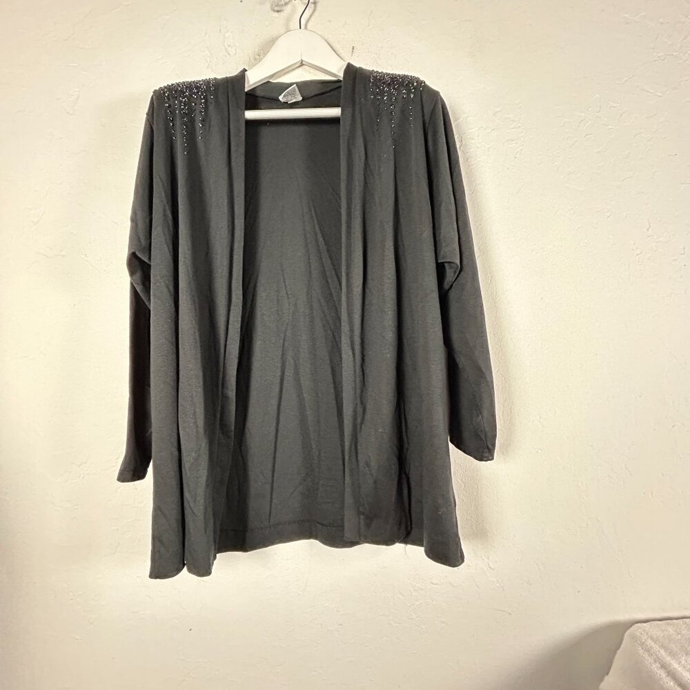 Hand Painted by Laura Rogers Embellished Shoulder Cardigan Sweater XL Black